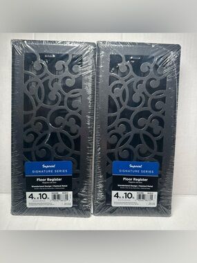 LOT OF 4-Imperial Floor Register Covers 4"X10 + 4”x12-TWO OF EACH Black Iron NIB